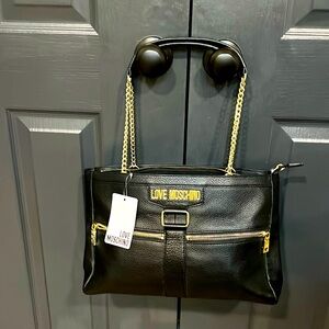 LOVE MOSCHINO Milano Large BORSA Bag - Natural Grain Pebbled Leather- Black